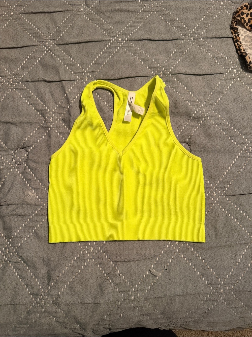 Zenana Neon Lime Ribbed V-Neck Racerback Sports Bra